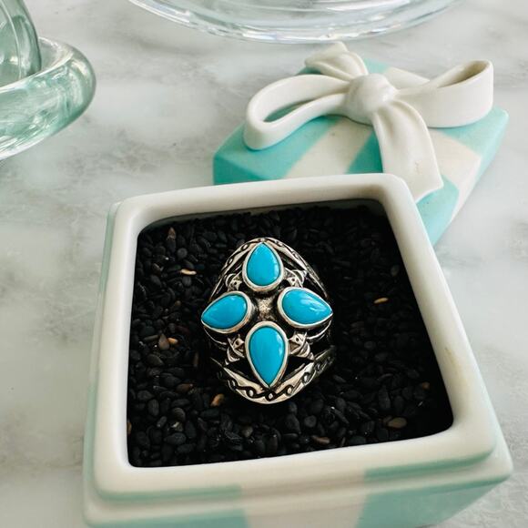 Carolyn Pollack Clover Turquoise .925 Sterling Silver Ring Size 7 Fine Fashion - Picture 1 of 5